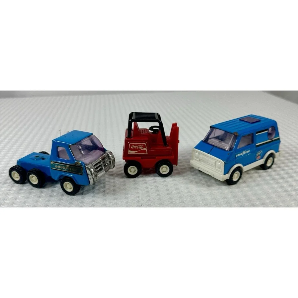 Vintage 1958 Buddy L Japan Diecast Goodyear Truck, Van & Coca-Cola Forklift 3Lot